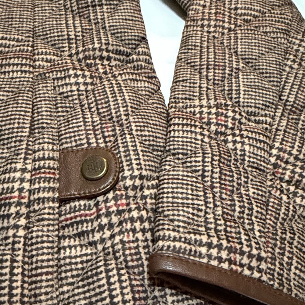 Lauren Ralph Lauren Brown Plaid Hooded Quilted Jacket M - Picture 10 of 14